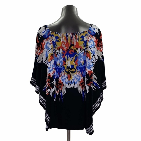 STYLE & Co Multicolor Printed Black Poncho Blouse - Picture 2 of 10